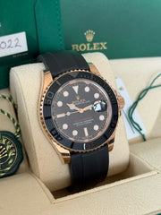 Pre-owned Rolex Yachtmaster 40 126655 Rose Gold Oysterflex Complete Set