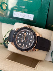 Pre-owned Rolex Yachtmaster 40 126655 Rose Gold Oysterflex Complete Set