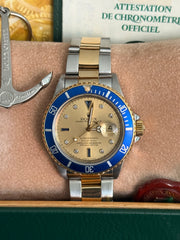 Pre-owned Rolex Submariner 16613 Bluesy Serti Dial 1994 Box and Papers Mint Condition
