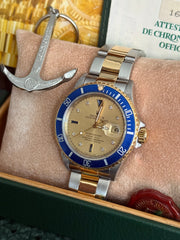Pre-owned Rolex Submariner 16613 Bluesy Serti Dial 1994 Box and Papers Mint Condition