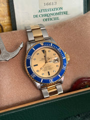 Pre-owned Rolex Submariner 16613 Bluesy Serti Dial 1994 Box and Papers Mint Condition