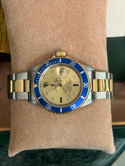 Pre-owned Rolex Submariner 16613 Bluesy Serti Dial 1994 Box and Papers Mint Condition