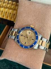 Pre-owned Rolex Submariner 16613 Bluesy Serti Dial 1994 Box and Papers Mint Condition