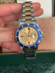 Pre-owned Rolex Submariner 16613 Bluesy Serti Dial 1994 Box and Papers Mint Condition