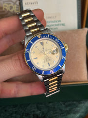 Pre-owned Rolex Submariner 16613 Bluesy Serti Dial 1994 Box and Papers Mint Condition