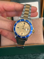 Pre-owned Rolex Submariner 16613 Bluesy Serti Dial 1994 Box and Papers Mint Condition