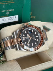 Pre-owned Rolex GMT Master II RootBeer Bi-Metal 126711CHNR 2023 Complete Set