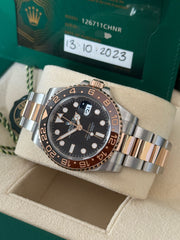Pre-owned Rolex GMT Master II RootBeer Bi-Metal 126711CHNR 2023 Complete Set