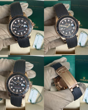 Pre-owned Rolex Yachtmaster 40 126655 Rose Gold Oysterflex Complete Set