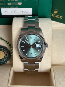 Pre-owned Rolex Datejust 36mm 126234 Mint Green Dial Oyster Bracelet
