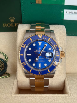 Pre-owned Rolex Submariner Bluesy 40mm Two Tone 116613LB 2019 Mint Condition Complete Set