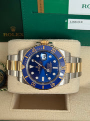 Pre-owned Rolex Submariner Bluesy 40mm Two Tone 116613LB 2019 Mint Condition Complete Set