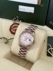 Pre-owned Rolex Datejust White Gold 26mm Mother of Pearl Diamond Dial Factory Diamond Shoulders 179239 2012 Mint Condition Complete Set