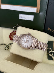 Pre-owned Rolex Datejust White Gold 26mm Mother of Pearl Diamond Dial Factory Diamond Shoulders 179239 2012 Mint Condition Complete Set