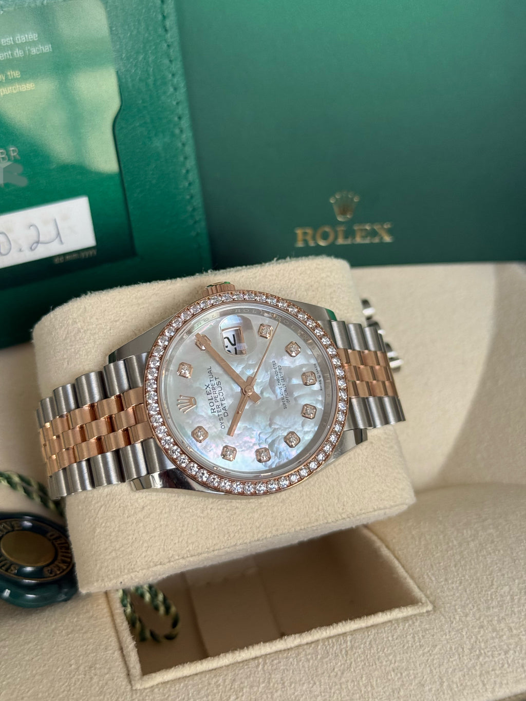 Pre-owned Rolex Datejust 36mm MOP Diamond Dial RBR 126281RBR Factory D ...