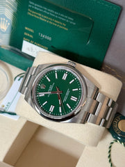 Pre-owned Rolex Oyster Perpetual 41mm Green Dial 134300 2025 Full Set Unworn