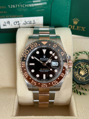 Pre-owned Rolex GMT Master II 'RootBeer' 126711CHNR Steel and Rose 2022 Box and Papers Ceramic Bezel