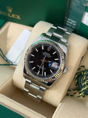 Pre-owned Rolex Datejust 36mm 116234 2017 Black Dial Oyster Strap Fluted Bezel Box and Papers Complete Set with Rolex Service Card