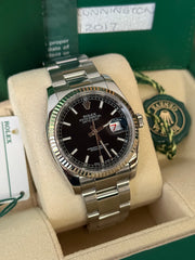 Pre-owned Rolex Datejust 36mm 116234 2017 Black Dial Oyster Strap Fluted Bezel Box and Papers Complete Set with Rolex Service Card