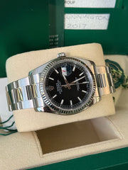 Pre-owned Rolex Datejust 36mm 116234 2017 Black Dial Oyster Strap Fluted Bezel Box and Papers Complete Set with Rolex Service Card