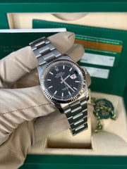 Pre-owned Rolex Datejust 36mm 116234 2017 Black Dial Oyster Strap Fluted Bezel Box and Papers Complete Set with Rolex Service Card