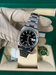 Pre-owned Rolex Datejust 36mm 116234 2017 Black Dial Oyster Strap Fluted Bezel Box and Papers Complete Set with Rolex Service Card