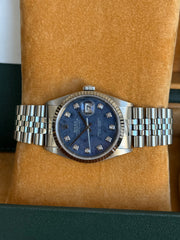 Pre-owned Rolex Datejust 36mm 16234 Sodalite Dial Jubilee Strap White Gold Bezel Full Collectors Set