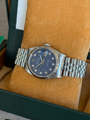 Pre-owned Rolex Datejust 36mm 16234 Sodalite Dial Jubilee Strap White Gold Bezel Full Collectors Set