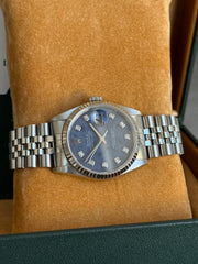 Pre-owned Rolex Datejust 36mm 16234 Sodalite Dial Jubilee Strap White Gold Bezel Full Collectors Set