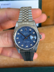Pre-owned Rolex Datejust 36mm 16234 Sodalite Dial Jubilee Strap White Gold Bezel Full Collectors Set