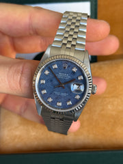 Pre-owned Rolex Datejust 36mm 16234 Sodalite Dial Jubilee Strap White Gold Bezel Full Collectors Set