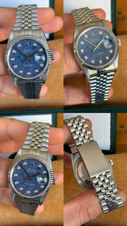 Pre-owned Rolex Datejust 36mm 16234 Sodalite Dial Jubilee Strap White Gold Bezel Full Collectors Set