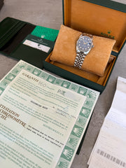 Pre-owned Rolex Datejust 36mm 16234 Sodalite Dial Jubilee Strap White Gold Bezel Full Collectors Set