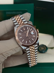 Pre-owned Rolex Datejust Chocolate Dial 41mm Two Tone 126331 2023 Mint Condition Unpolished Complete Set