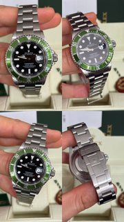 Pre-owned Rolex Submariner 16610LV Kermit Stainless Steel 2005 Box and Papers Mint Condition