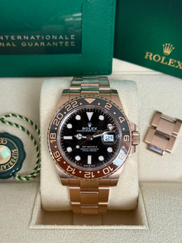 Pre Owned Rolex GMT Master II 126715CHNR Full Rose Gold Rootbeer 2021 Complete Set