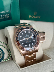 Pre Owned Rolex GMT Master II 126715CHNR Full Rose Gold Rootbeer 2021 Complete Set