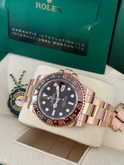 Pre Owned Rolex GMT Master II 126715CHNR Full Rose Gold Rootbeer 2021 Complete Set