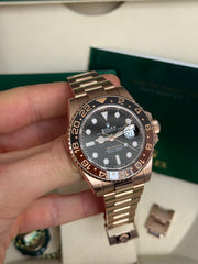 Pre Owned Rolex GMT Master II 126715CHNR Full Rose Gold Rootbeer 2021 Complete Set