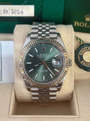 Pre-owned Rolex Datejust 41mm Mint Green Dial 126334 Full Set Box and Papers 2024 Mint Jubilee