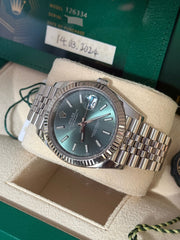 Pre-owned Rolex Datejust 41mm Mint Green Dial 126334 Full Set Box and Papers 2024 Mint Jubilee