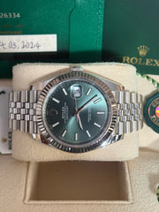 Pre-owned Rolex Datejust 41mm Mint Green Dial 126334 Full Set Box and Papers 2024 Mint Jubilee