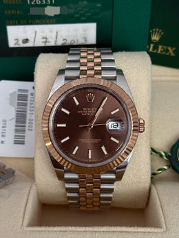 Pre-owned Rolex Datejust Chocolate Dial 41mm Two Tone 126331 2023 Mint Condition Unpolished Complete Set