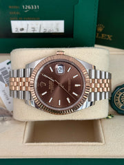 Pre-owned Rolex Datejust Chocolate Dial 41mm Two Tone 126331 2023 Mint Condition Unpolished Complete Set