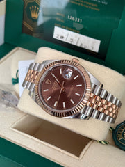 Pre-owned Rolex Datejust Chocolate Dial 41mm Two Tone 126331 2023 Mint Condition Unpolished Complete Set