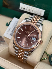 Pre-owned Rolex Datejust Chocolate Dial 41mm Two Tone 126331 2023 Mint Condition Unpolished Complete Set