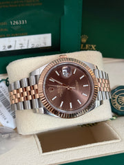 Pre-owned Rolex Datejust Chocolate Dial 41mm Two Tone 126331 2023 Mint Condition Unpolished Complete Set
