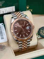 Pre-owned Rolex Datejust Chocolate Dial 41mm Two Tone 126331 2023 Mint Condition Unpolished Complete Set