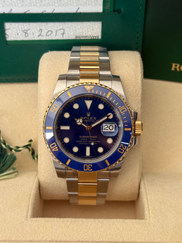 Pre-owned Rolex Submariner Bluesy 40mm Two Tone 116613LB 2017 Mint Condition Complete Set