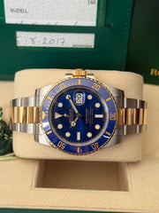 Pre-owned Rolex Submariner Bluesy 40mm Two Tone 116613LB 2017 Mint Condition Complete Set